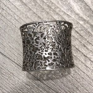Silver ornate open cuff bracelet